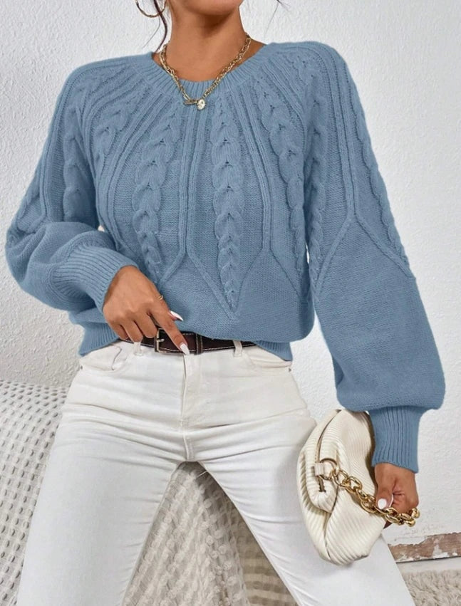 Cable-Knit Sweater Women, Volume Sleeves Relaxed Winter Knit