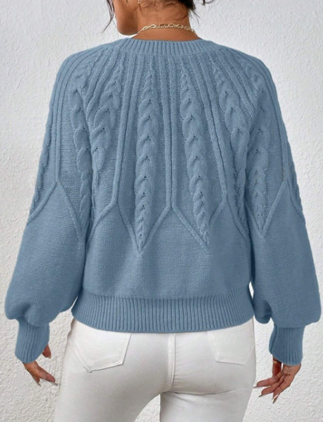 Cable-Knit Sweater Women, Volume Sleeves Relaxed Winter Knit