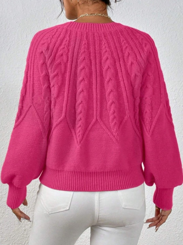 Cable-Knit Sweater Women, Volume Sleeves Relaxed Winter Knit