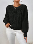 Cable-Knit Sweater Women, Volume Sleeves Relaxed Winter Knit