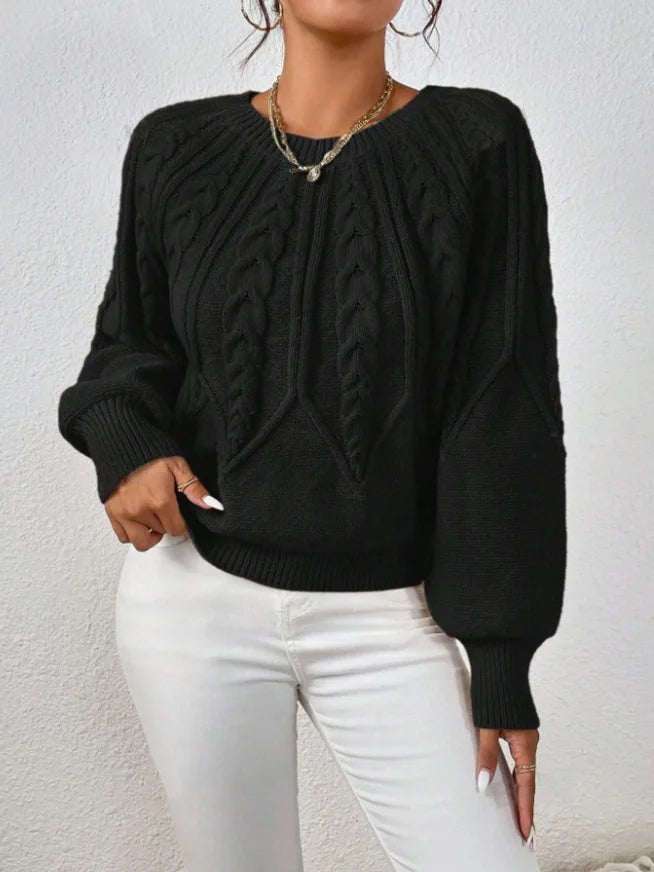Cable-Knit Sweater Women, Volume Sleeves Relaxed Winter Knit