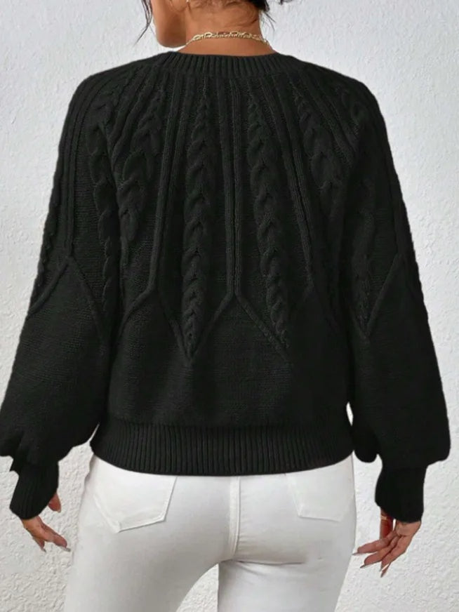 Cable-Knit Sweater Women, Volume Sleeves Relaxed Winter Knit