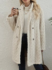 Teddy Coat Women Cable Knit Longline Button Front