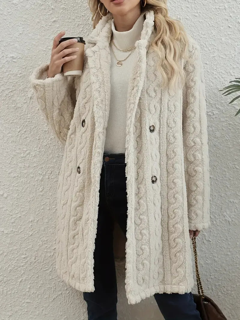 Teddy Coat Women Cable Knit Longline Button Front