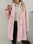 Teddy Coat Women Cable Knit Longline Button Front