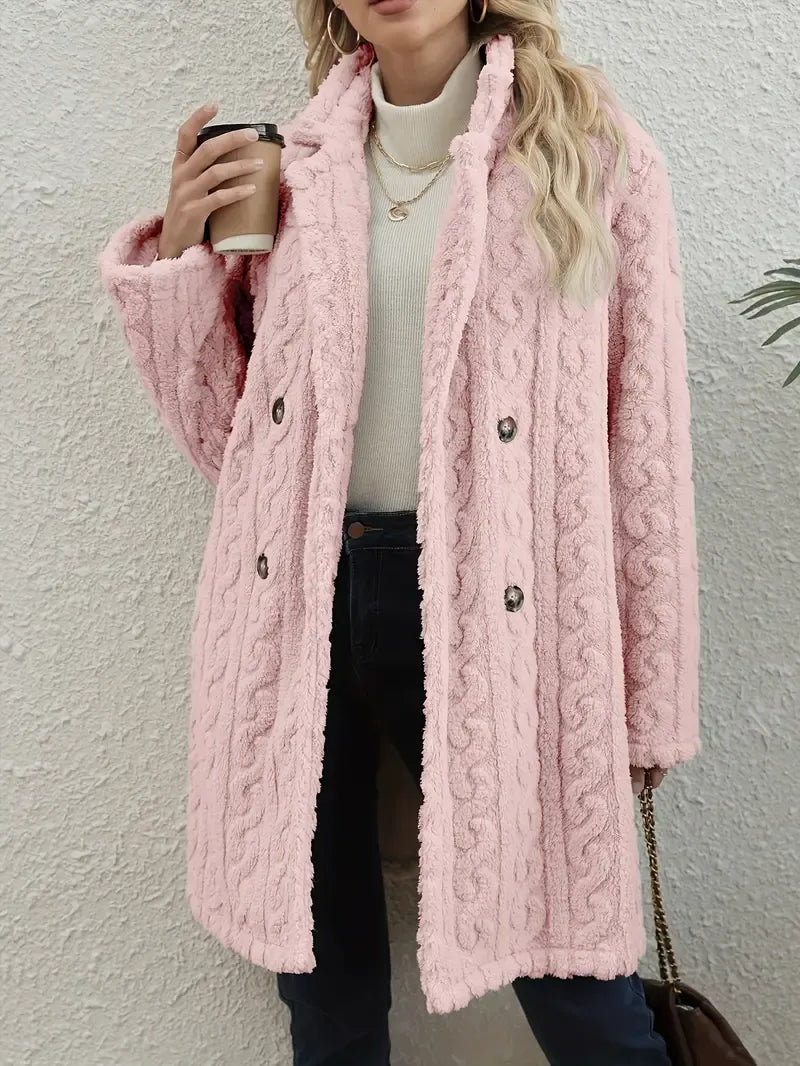 Teddy Coat Women Cable Knit Longline Button Front
