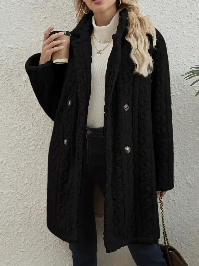 Teddy Coat Women Cable Knit Longline Button Front