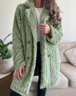 Teddy Coat Women Cable Knit Longline Button Front