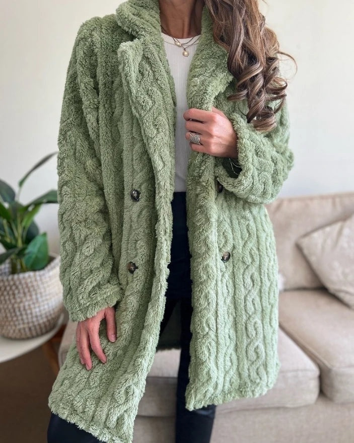 Teddy Coat Women Cable Knit Longline Button Front