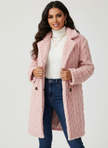 Teddy Coat Women Cable Knit Longline Button Front