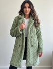 Teddy Coat Women Cable Knit Longline Button Front