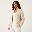 High Neck Cable Knit Cardigan Women Soft Relaxed Fit