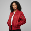 Bomber Jacket Women Satin Utility Pockets Classic