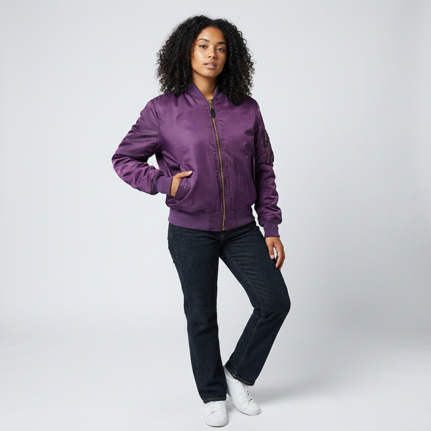 Bomber Jacket Women Satin Utility Pockets Classic
