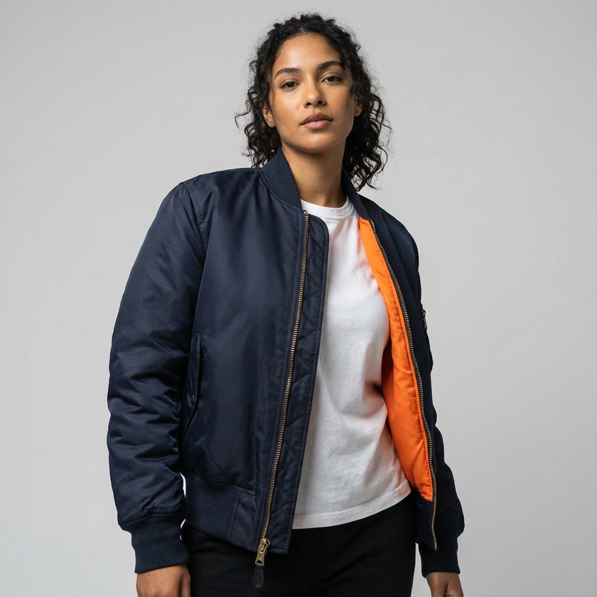 Bomber Jacket Women Satin Utility Pockets Classic