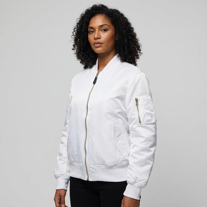 Bomber Jacket Women Satin Zip Up Utility Pockets
