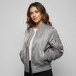 Bomber Jacket Women Satin Zip Up Utility Pockets