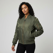 Bomber Jacket Women Satin Utility Pockets Classic