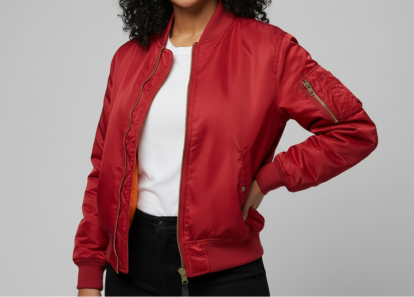 Bomber Jacket Women Satin Zip Up Utility Pockets