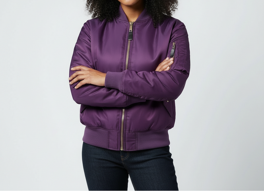 Bomber Jacket Women Satin Zip Up Utility Pockets