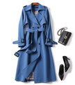 Trench Coat Women Double Breasted Belted Long Lapel Collar
