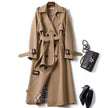 Trench Coat Women Double Breasted Belted Long Lapel Collar