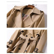 Trench Coat Women Double Breasted Belted Long Lapel Collar