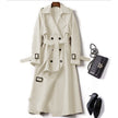 Trench Coat Women Double Breasted Belted Long Lapel Collar