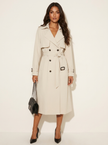 Trench Coat Women Double Breasted Belted Long Lapel Collar