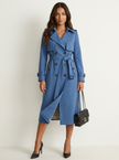 Trench Coat Women Double Breasted Belted Long Lapel Collar