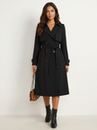 Trench Coat Women Double Breasted Belted Long Lapel Collar