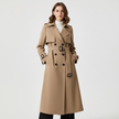 Trench Coat Women Double Breasted Belted Long Lapel Collar
