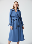 Trench Coat Women Double Breasted Belted Long Lapel Collar