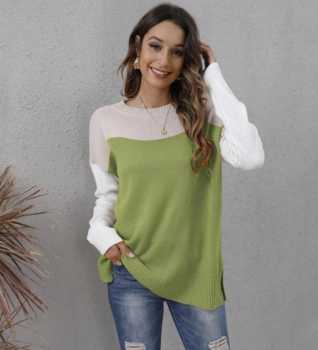 Colourblock Knit Sweater Women Long Sleeve Relaxed Fit