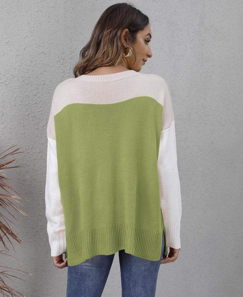 Colourblock Knit Sweater Women Long Sleeve Relaxed Fit