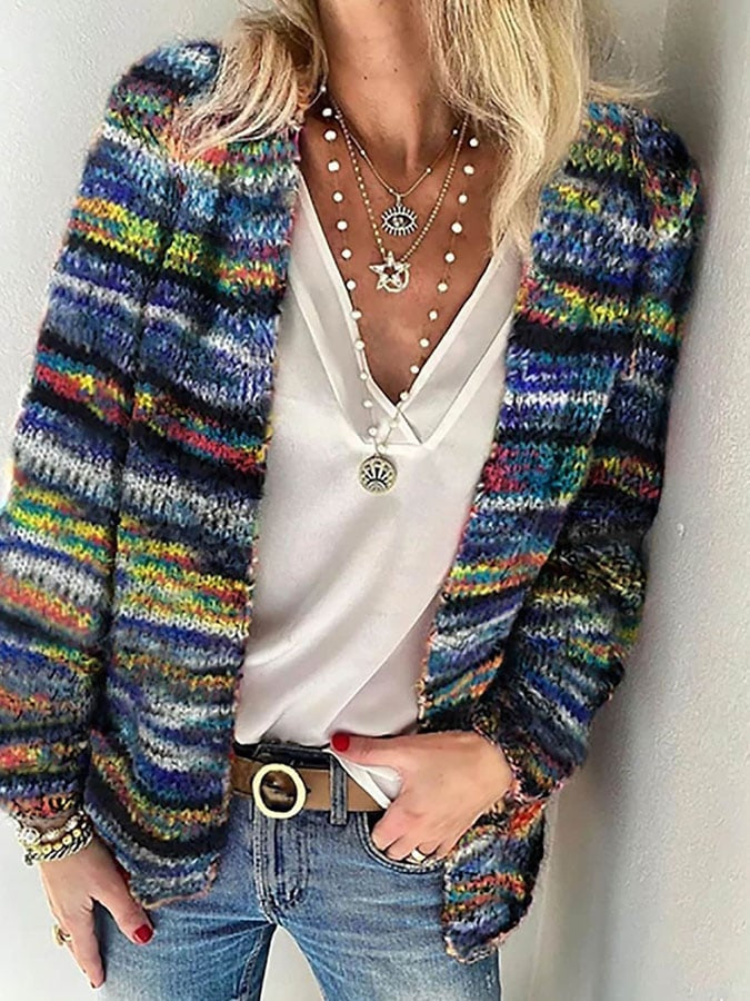 Striped Knit Cardigan Women Relaxed Fit Colourful