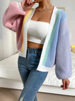 Colourblock Cardigan Women, Soft Knit Open-Front Relaxed Fit