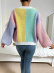 Colourblock Cardigan Women, Soft Knit Open-Front Relaxed Fit