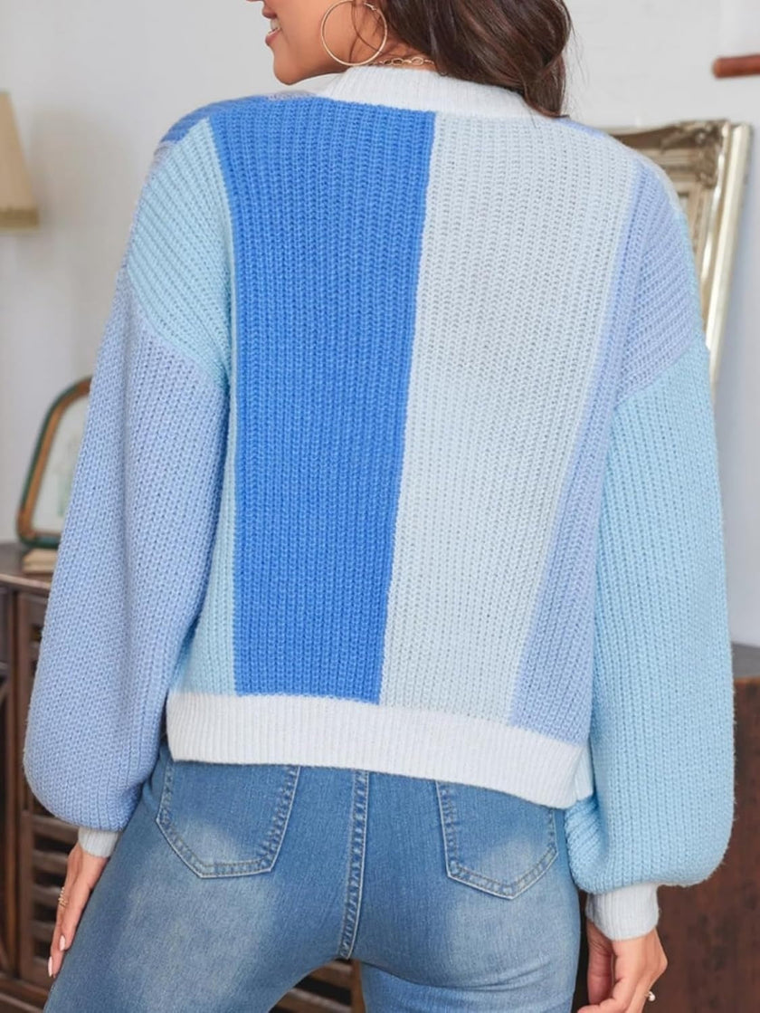 Colourblock Cardigan Women, Soft Knit Open-Front Relaxed Fit