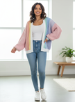 Colourblock Cardigan Women, Soft Knit Open-Front Relaxed Fit