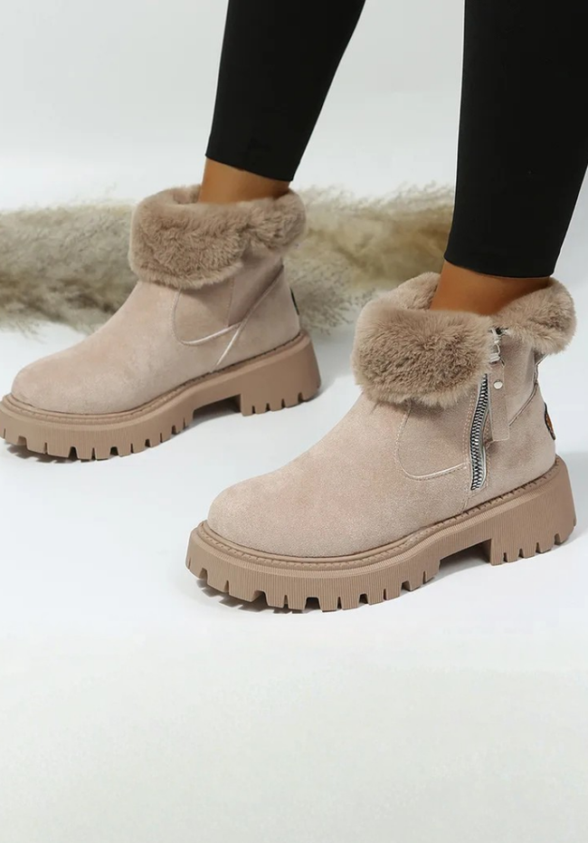 Besie | Women's Ankle Faux-Fur Platform Suede Winter Boots