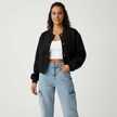 Bomber Jacket Women Cropped Flap Chest Pockets