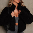 Teddy Jacket Women Cropped Zip Front Relaxed Fit