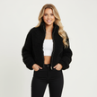 Teddy Jacket Women Cropped Zip Front Relaxed Fit