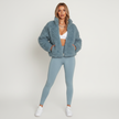 Teddy Jacket Women Cropped Zip Front Relaxed Fit