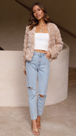 Faux Fur Jacket Women Short Warm Quilted Lining Winter