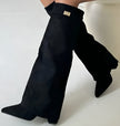 Knee High Boots Suede Block Heel Buckle Inside Zip Winter Boots | Olive