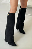 Knee High Boots Suede Block Heel Buckle Inside Zip Winter Boots | Olive
