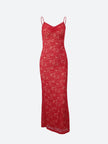 FJØRNA lace bodycon maxi dress for women, elegant evening and formal wear with intricate lace details.