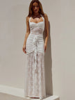 FJØRNA lace women's maxi dress featuring intricate lace details, perfect for evening and formal occasions.